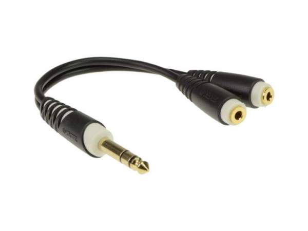 Y-Kabel schwarz 0,2m KL 6.3mm M - 2x KL 3,5mm F Kopfhörer Verteiler